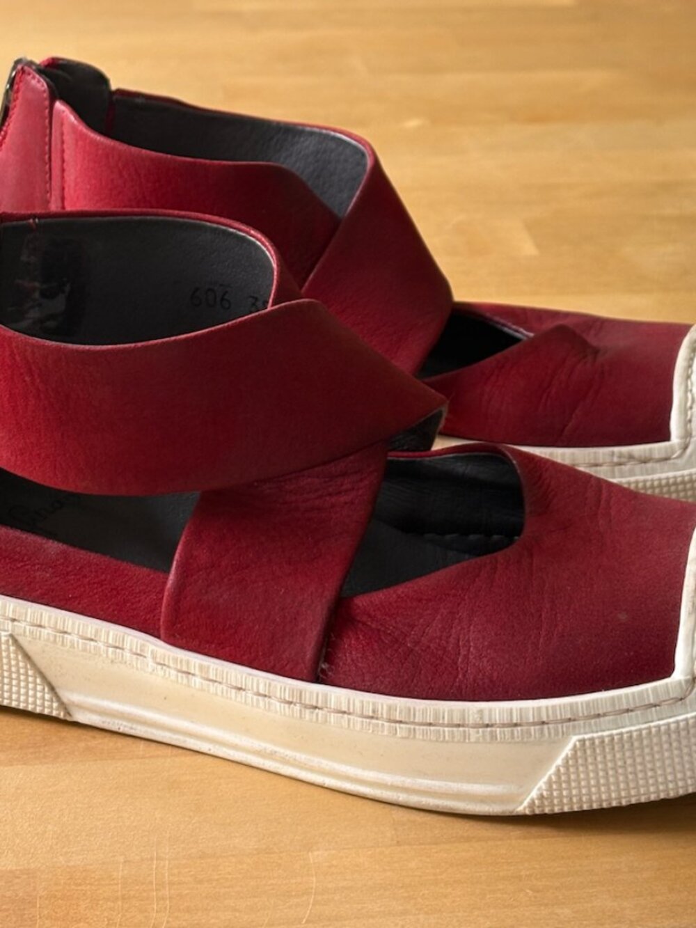 Lofina Red Becca Leather Criss Cross Sneakers Size 38